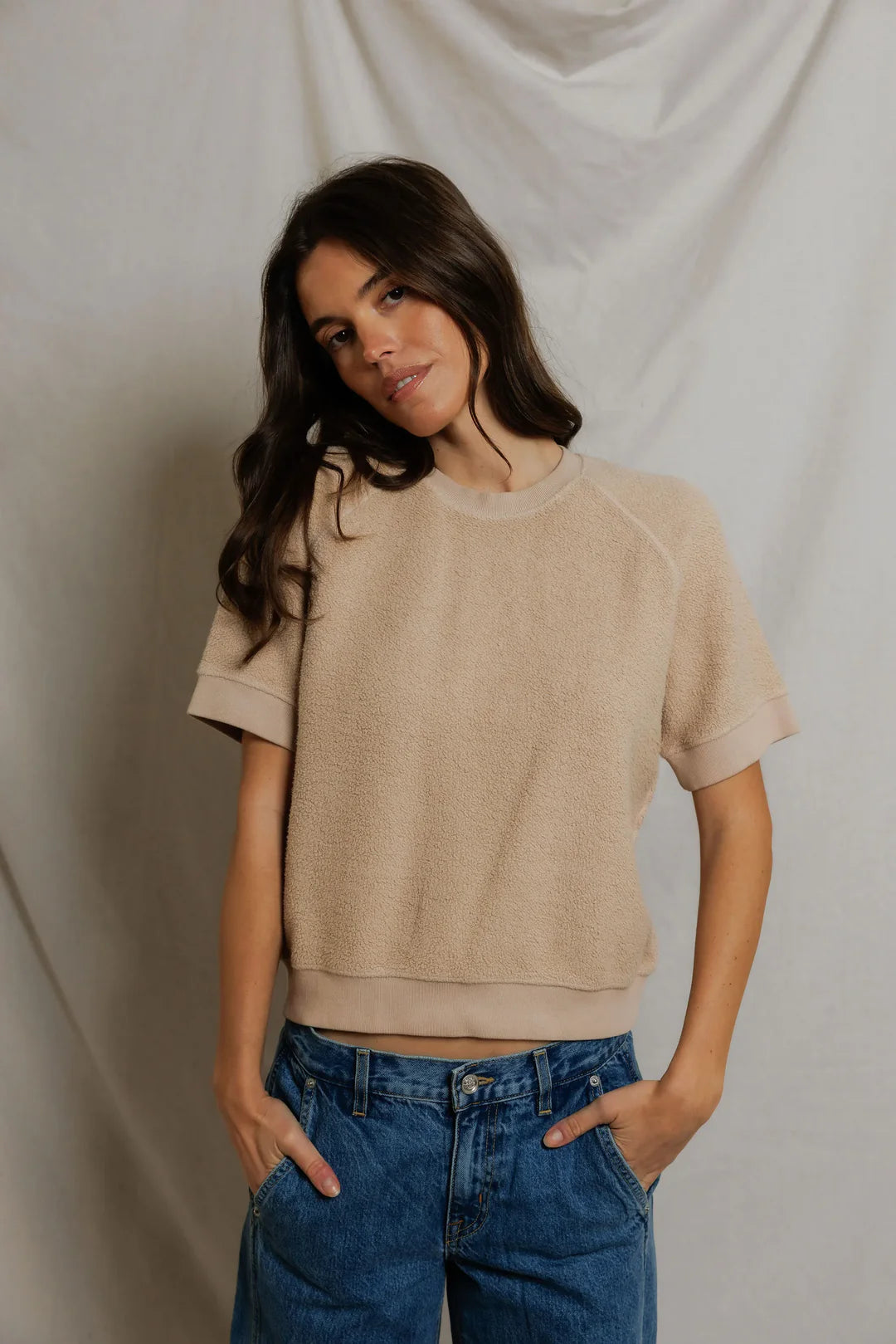 kennedy reverse fleece short sleeve crew neck | Driftwood