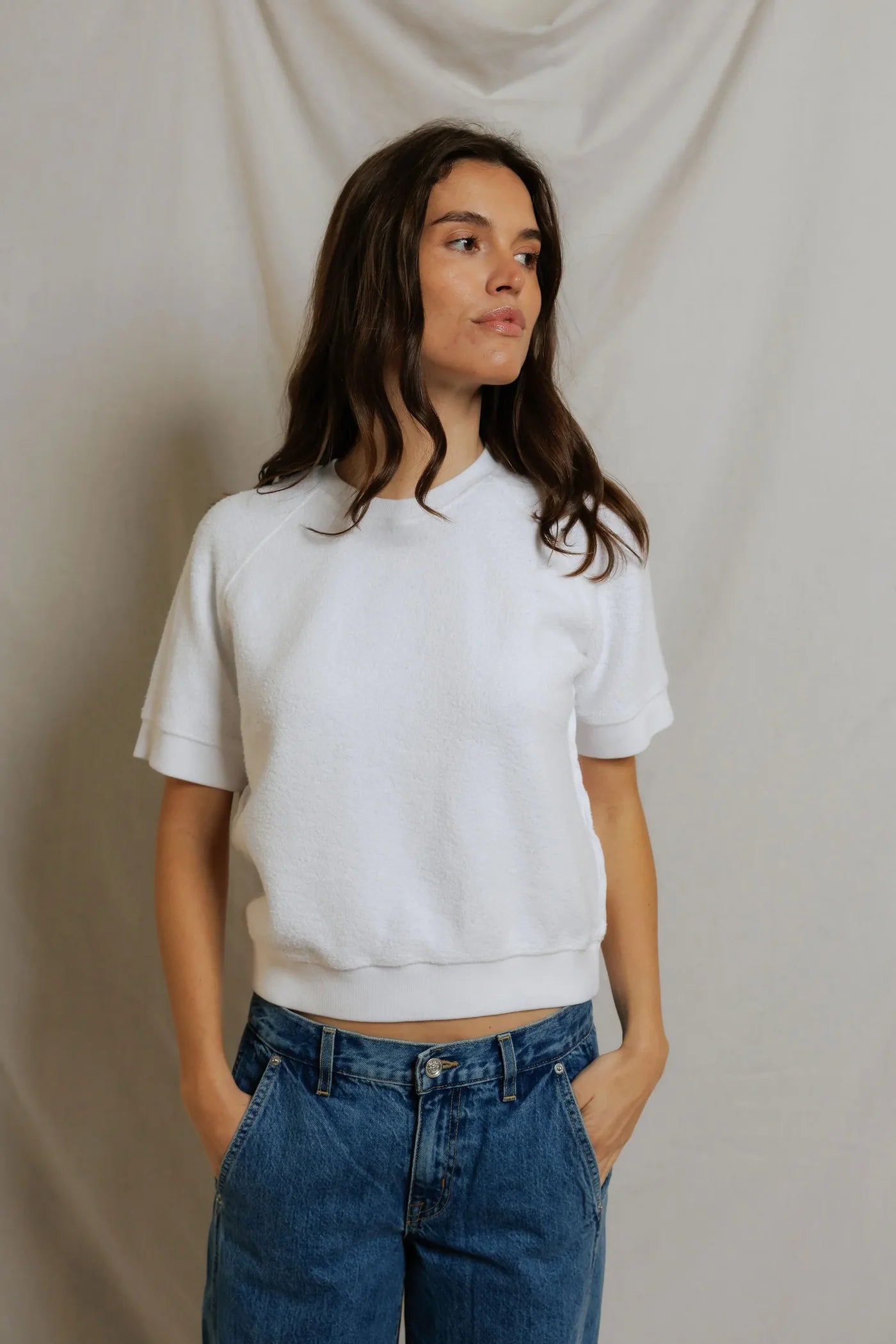 kennedy reverse fleece short sleeve crew neck | White
