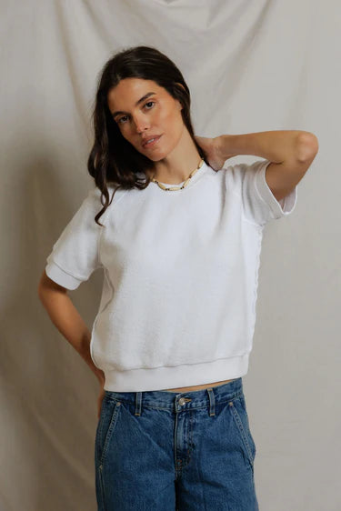 kennedy reverse fleece short sleeve crew neck | White
