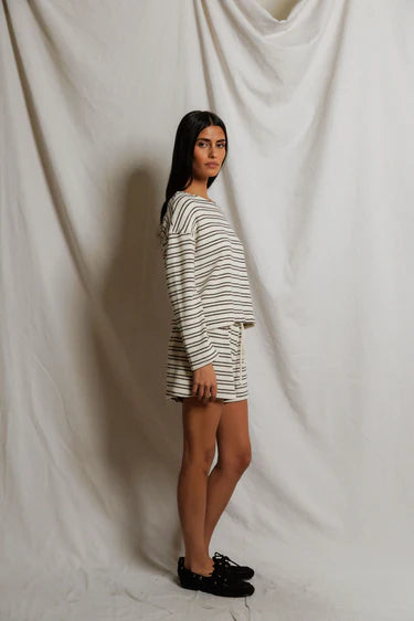 summer stripe loop terry sweatshort   | chocolate stripe