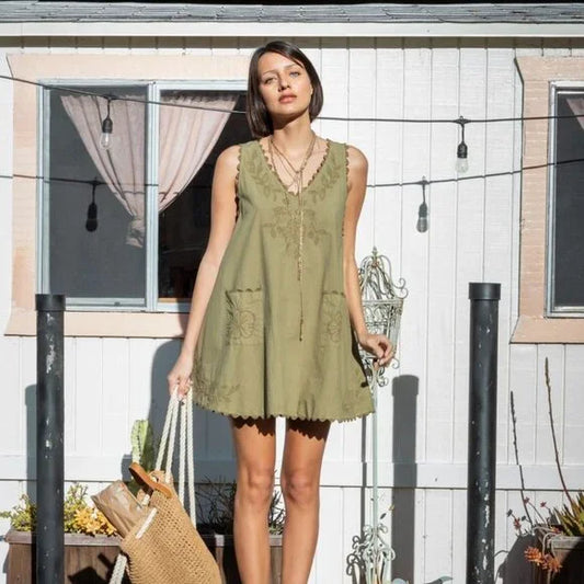 Kiona Mini Swing Dress | Dark Olive