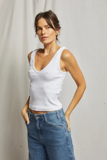 Maria rib v-neck tank | White
