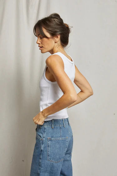 Maria rib v-neck tank | White