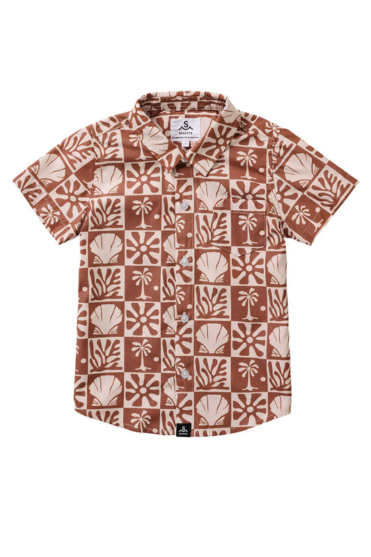 Beach Checks Button Up Shirt | Youth | Coconut