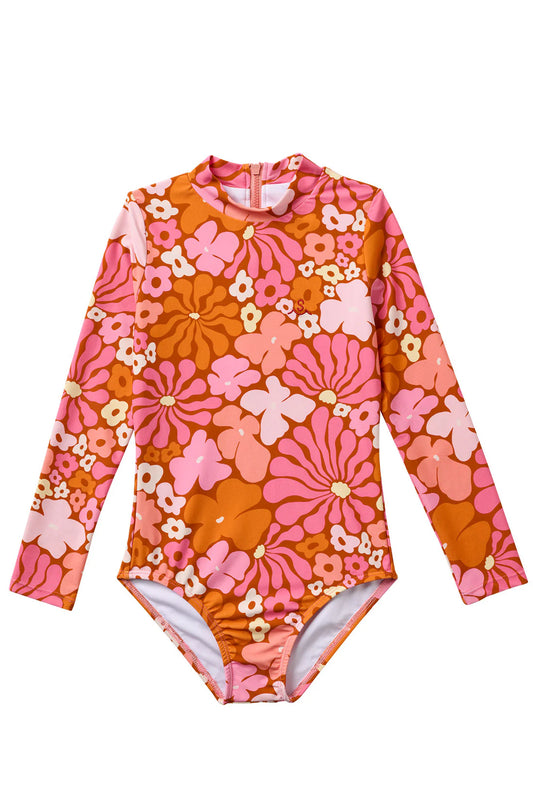 Fleurs / Long Sleeve Surf Suit Swimsuit / Rose