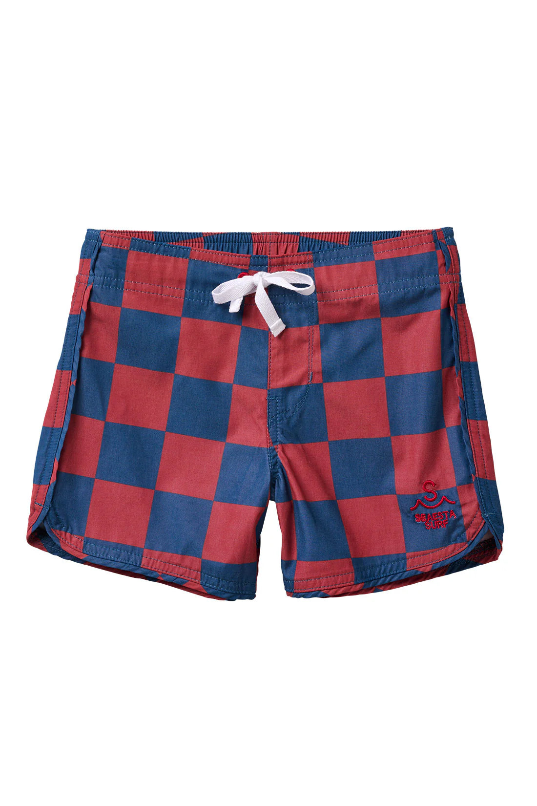 Seaesta Scallop Retro Flare Boardshort |Nautical Checks | Navy Blue + Red