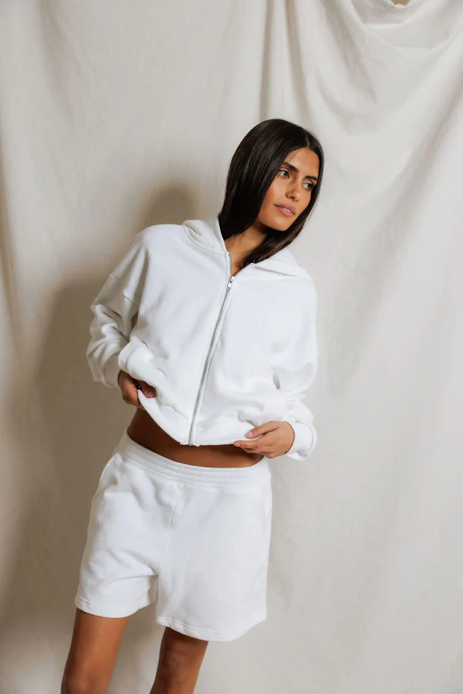 Sean French Terry Zip-Up Hoodie | White