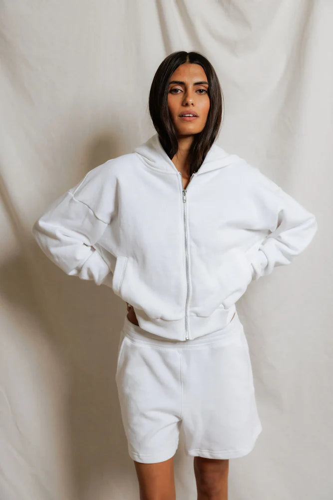 Sean French Terry Zip-Up Hoodie | White