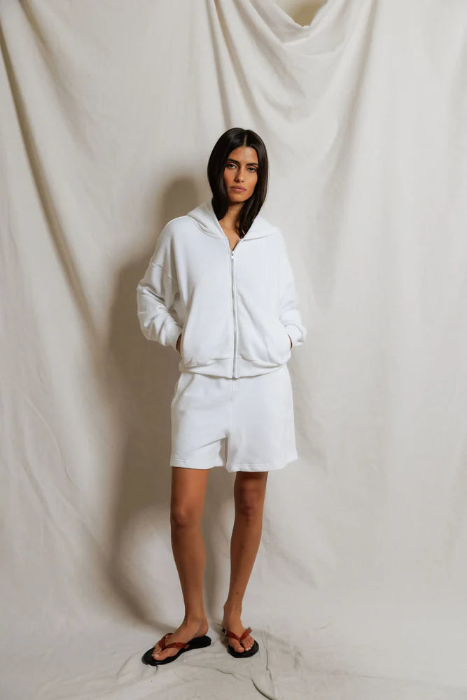Sean French Terry Zip-Up Hoodie | White
