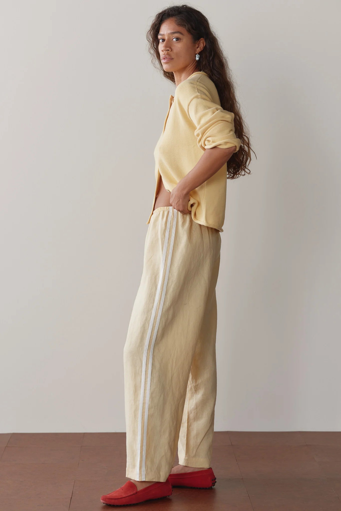 The Linen Crop Racer Stripe Pant | Butter