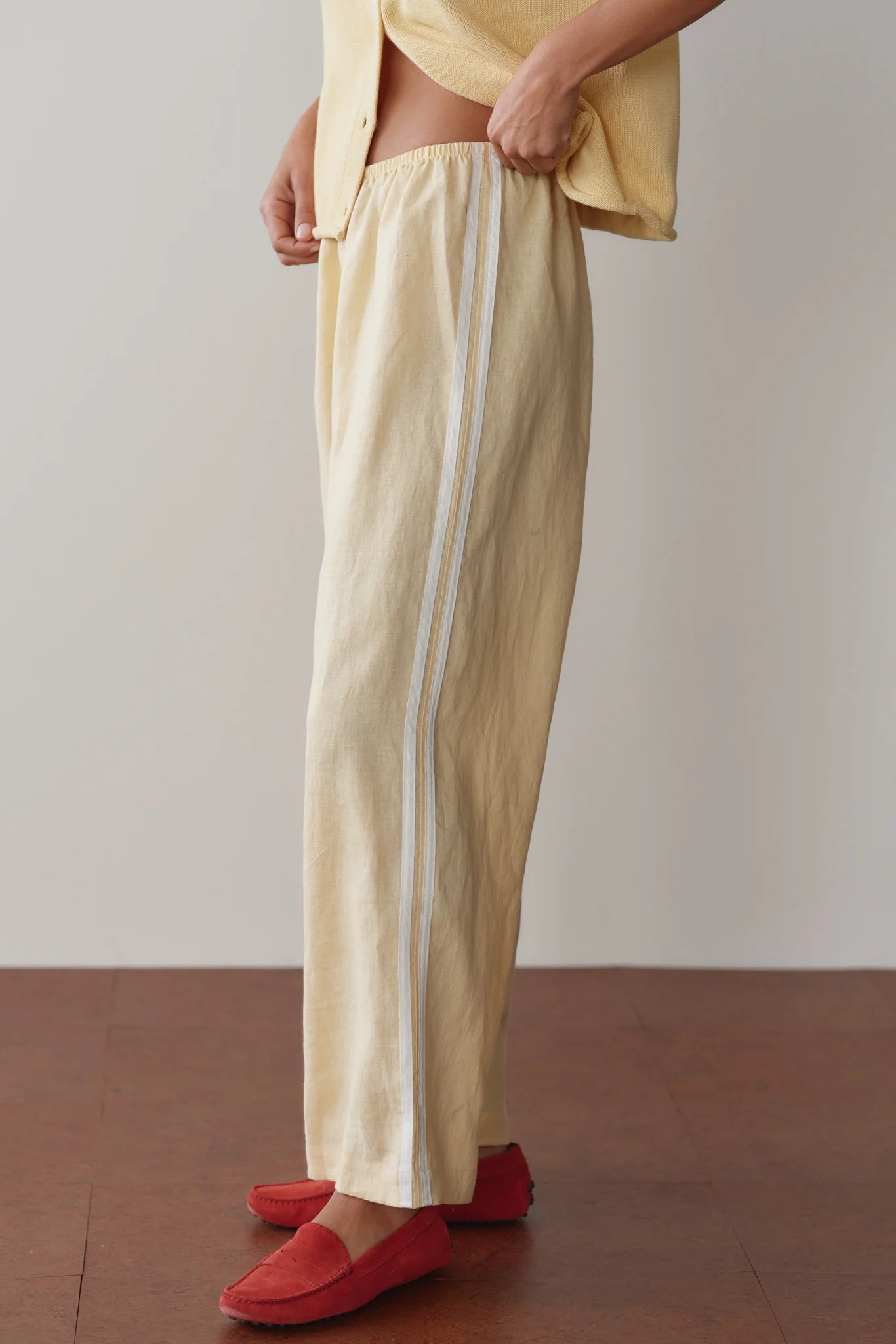 The Linen Crop Racer Stripe Pant | Butter