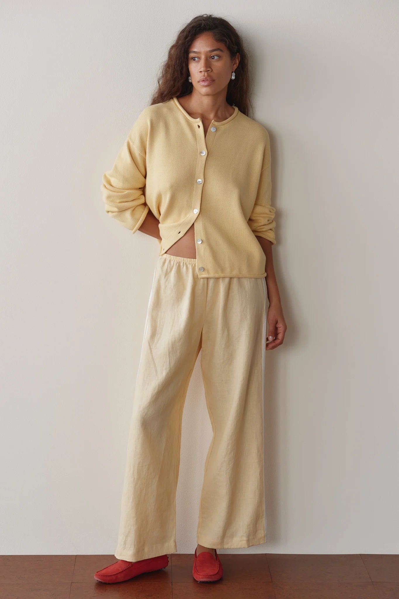 The Linen Crop Racer Stripe Pant | Butter