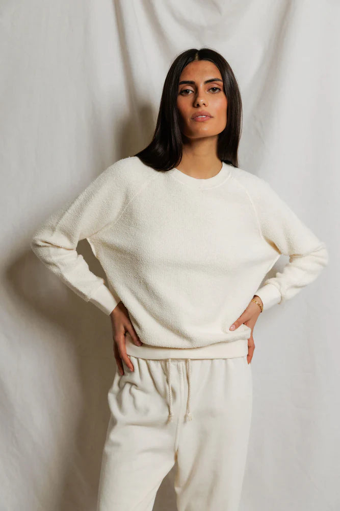 Ziggy  inside out fleece long sleeve shrunken crewneck sweatshirt | Bright Ivory
