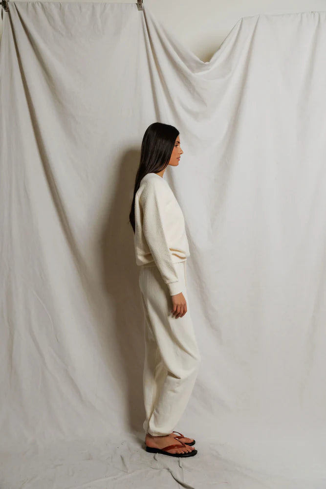 Ziggy  inside out fleece long sleeve shrunken crewneck sweatshirt | Bright Ivory
